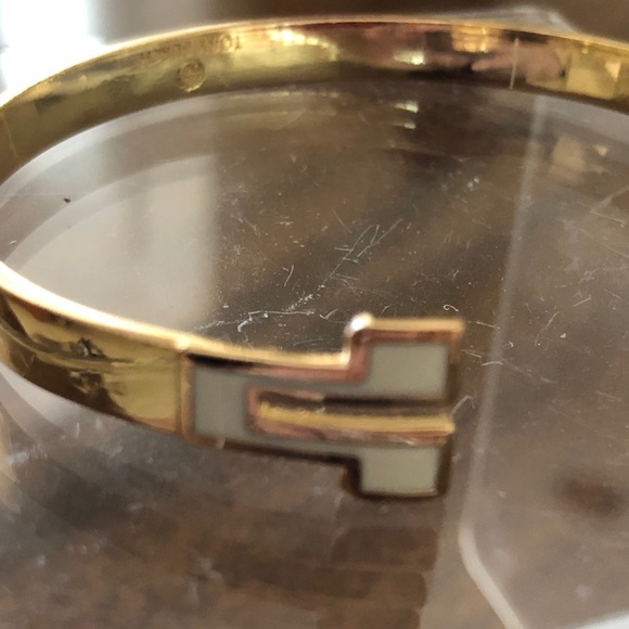Vintage HTF Tory Burch open bangle enamel T tip cuff bracelet - Picture 3 of 16
